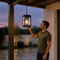 Outdoor Hanging Lantern Clear Glass Outdoor Hanging Porch Light Rectangular Lantern Lamp Exposed Bulb Hanging Lamp Chain Hung