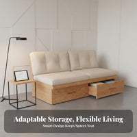 Japanese aesthetic Armless foundation Sofa with Storage Sturdy Construction Armless 2-Seater Bench Easy Assembly Indoor Furniture Ergonomic Design for Apartment Dwellers, Minimalists, Office Workers, Living Room, Lounge Area, Bedroom, Entryway