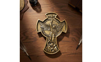 Archangel Sculpture Antique Finish Religious Resin Ornament Carved Detail Home Decor for Office