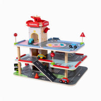 Elevator Lift Wooden Toy Car Garage Printed Road Markings Wooden Parking Garage Open Arch Entrances for Children