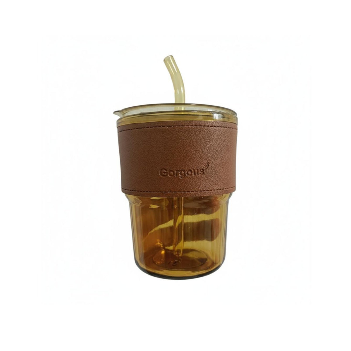 Gift Idea Bamboo Joint Glass Cup Food Grade Materials Leather Sleeve Glass Cup Spill-Resistant for Office Workers, Adults, Home, Travel, Car