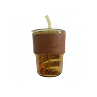 Gift Idea Bamboo Joint Glass Cup Food Grade Materials Leather Sleeve Glass Cup Spill-Resistant for Office Workers, Adults, Home, Travel, Car