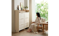 Entryway Cabinet with Flip-down Doors Space-Saving Footwear Storage Cabinet Shoe Organizer for Hallway, Small Apartments