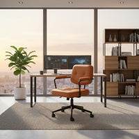Ergonomic Backrest Tufted Leather Desk Chair 360 Degree Swivel Rolling Office Armchair Adjustable Height Upholstered Computer Chair for Students, Study Room