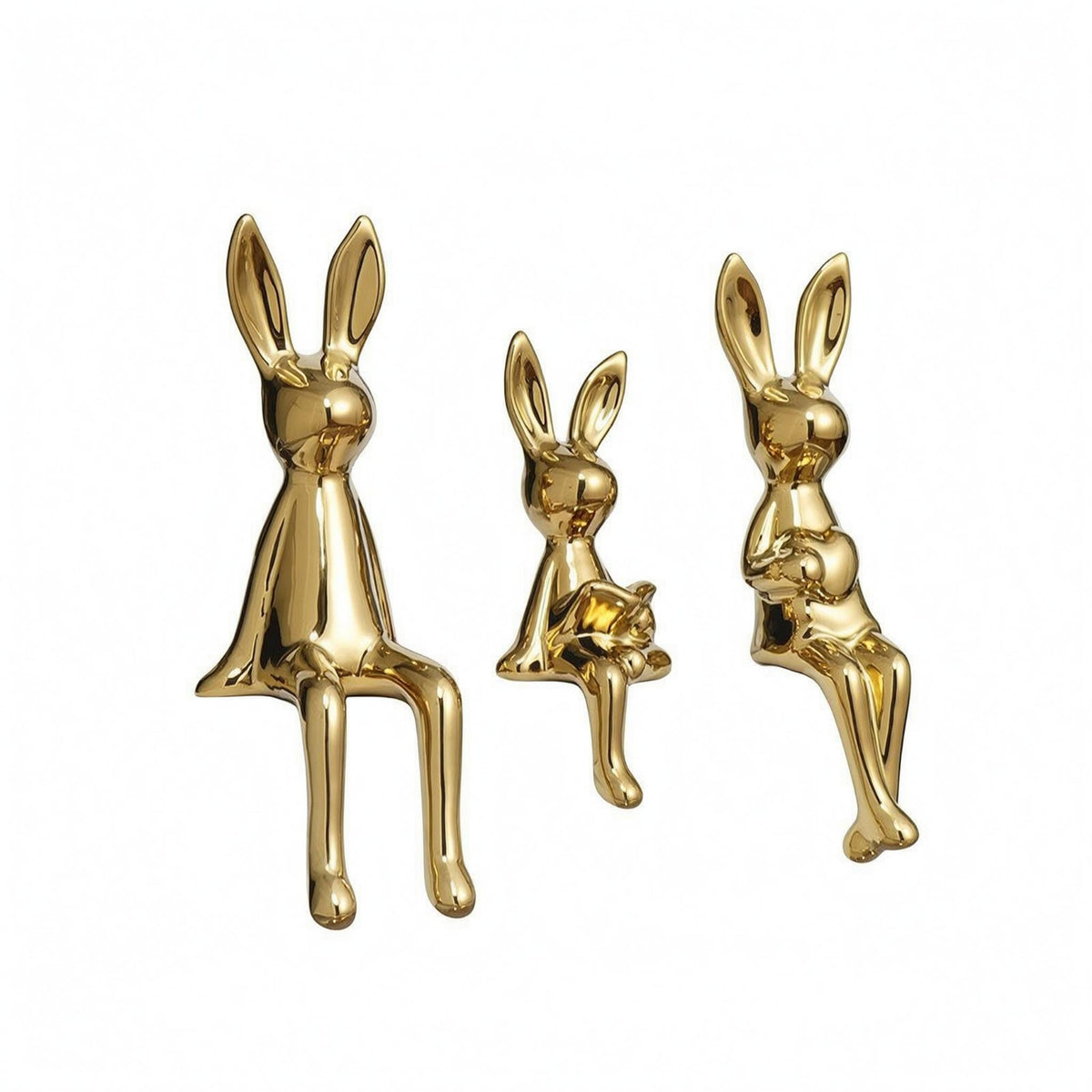Hare Family Figurines Electroplated Shiny Hare Decor Glossy Mini Bunny Ornaments
