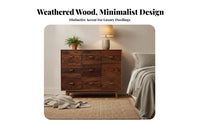 Naturally Weathered Finish Wabi-Sabi Design Low Cabinet Artisan-Made Rustic Elm Wood Sideboard 9 Drawer Wooden Chest for Guesthouse Owners, Homeowners, Interior Designers, Living Room, Bedroom, Entryway