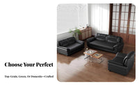 3-Seater Black Leather Settee Top-Grain full-grain leather 3-Person Black Settee Vintage Inspired Sofa for Apartment Dwellers, Office Workers, Bedroom