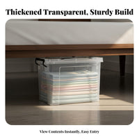 Wheeled Flat container with Lid Space Saving Organizer Box Clear View for Under Bed