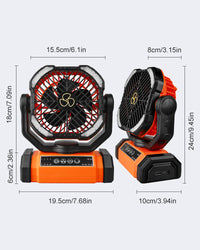Portable Camping Fan with Light, Rechargeable, 4000mAh, Remote Control
