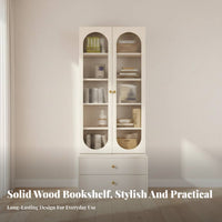 Solid Wood Core Wooden Bookcase with Glass Doors Large Capacity Bookcase with Glass Doors Multi-Functional Design Freestanding Display Cabinet Long-Lasting and Sturdy for Book Lovers, Collectors, Interior Decorators, Study, Home Office, Bedroom