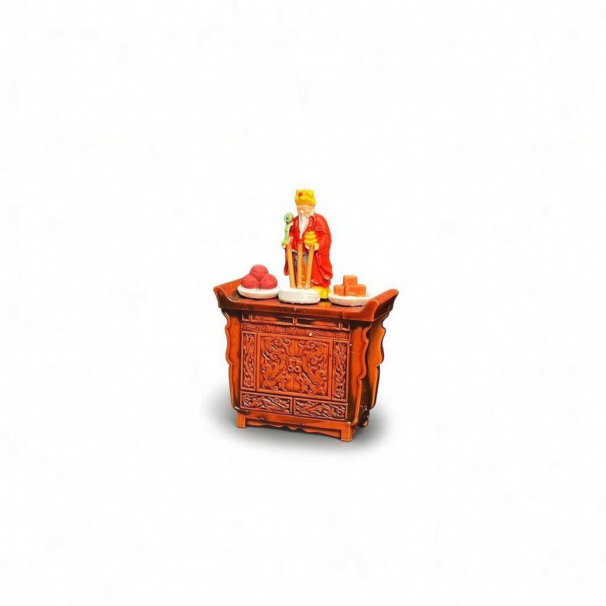 1/64 Scale Shrine Model with Figurine Retro Chinese-Style Miniature Altar Cabinet Ornate Dollhouse Shrine Carved for Collectors, Hobby Builders, Desk Decor