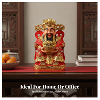Brings Good Luck Chinese God of Wealth Statue Smiling Face Wealth Deity Figurine Hand-Painted Resin God of Fortune Statue Ideal Gift for Business Owners, Shopkeepers, Homeowners, Office, Living Room, Shop, Entranceway