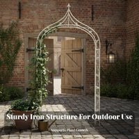 Powder Coated Finish Wrought Iron Garden Arch Weather Resistant Freestanding Climbing Plant Arbor Rustproof Vintage Design Metal Arch Decorative Scrollwork for Gardeners, Homeowners, Event Planners, Patio, Backyard, Yard, Pathway Entrance