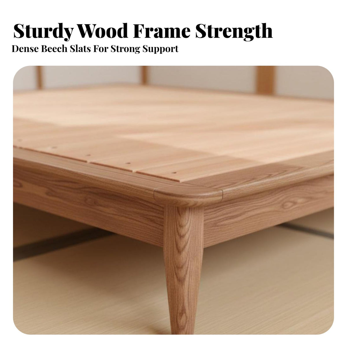 Headboardless Bed Frame Japanese aesthetic Slatted Bedstead Space-Saving Mattress Foundation for Small Apartment Dwellers, Adults, Studio Flat, Guest Room