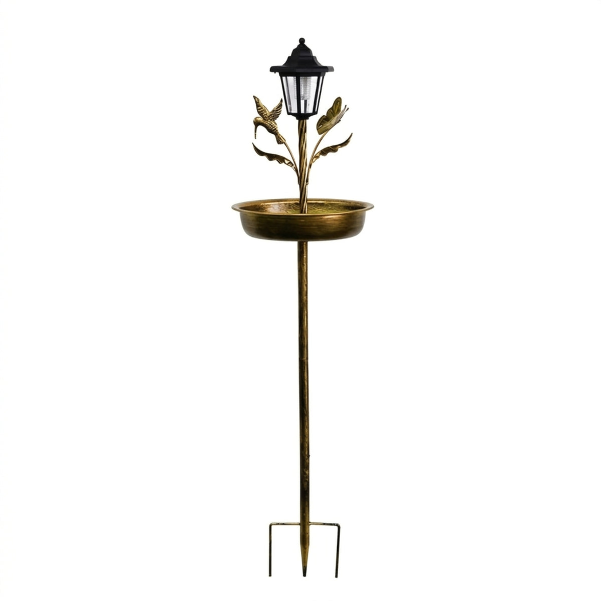 Garden Stake Bird Bath Outdoor Bird Bath with Lantern Decorative for Gardeners, Flower Beds, Backyard, Patio