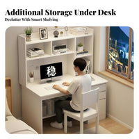 Minimalist Design Study Desk with Hutch Multiple Storage Options Workstation with Hutch and Drawers Spacious Desktop Writing Table Organized Compartments for Students, Teenagers, Telecommuting Workers, Bedroom