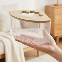 Transparent Hamster Sand Bath with Wood Lid, Triangular Hamster Accessories, Clear Toilet Pan for Dwarf Hamster Habitat