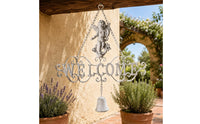 Wrought Iron Welcome Sign Bell Highlight Hanging Welcome Sign Classic Design Outdoor Decor for Patio