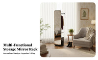 360-Degree Rotation Rotating Mirror and Coat Stand Multi-Functional Freestanding Clothes Organizer Space-Saving Garment Rack Sturdy Construction for Families, Homeowners, Entryway, Hallway, Apartment, Dressing Room