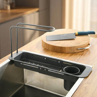 Telescopic Drain Basket Kitchen Sink Drainer, Rectangular Stainless Steel Over The Sink Rack, Modern Minimalist Style Kitchen Organiser Tool