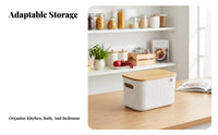 Storage Box with Bamboo Lid particleproof Organizing Basket Built-in Handles