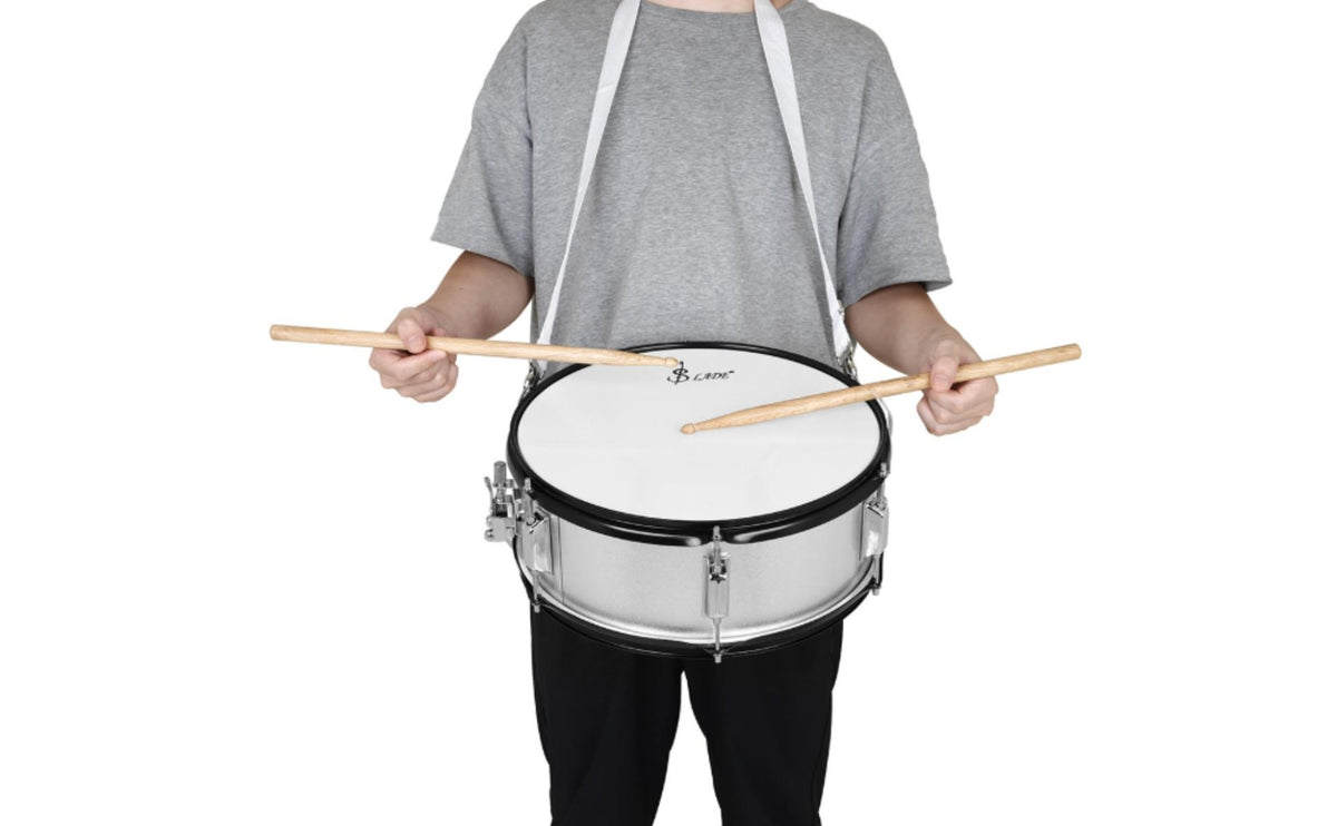 14-Inch Snare Drum with Strap Metal Snare Drum with Drumsticks Portable Percussion Instrument Adjustable for Beginners, Students, Rehearsals