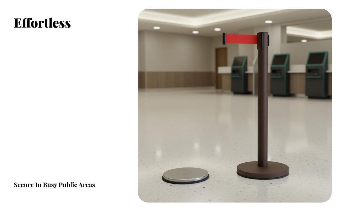 Heavy Duty Base Retractable Belt Stanchion Wear-Resistant Stainless Steel Queue Pole Belt Barrier Post for Event Organizers, Security Personnel, Business Owners, Airports, Hotels, Exhibition Halls, Retail Stores