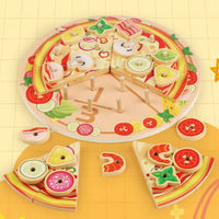 Pizza Board with Toppings Interactive Wooden Pizza Toy Educational Playset for Kids, Preschoolers