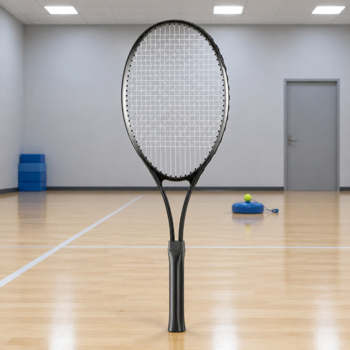 Stringed Tennis Training Racket Straight Handle Aluminum Alloy Tennis Racket Black