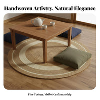 Long-Lasting Round Woven Rug Farmhouse Decor Hand Woven Circular Rug Versatile Braided Straw Mat for Interior Decorators, Meditation Practitioners, Living Room, Bedroom, Indoors, Hallway