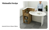 Small Reception Desk Space-Saving Design Modern Front Desk with Storage Lockable Drawer Angled Design D Reception Counter for Receptionists, Boutique