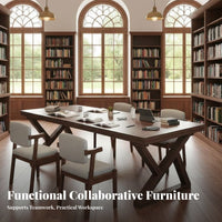 Library Reading Table Extra Wide Surface Large Multi-Person Workstation Thick Tabletop 2-Person Writing Table for Couples, School, Office, Living Room