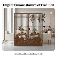 Moon Gate Privacy Screen Stable and Sturdy Chinese Partition Screen Divider Rust-Resistant Wrought Iron Booth Partition for Tea House Owners