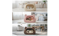 Handwoven Woven Cat Cave Enclosed Cat Bed with Toy Padded Pet Bed with Cushion Cotton Rope for Apartment