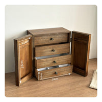 Tabletop Jewelry Cabinet Rustic Jewelry Cabinet with Drawers Enclosed for Dresser, Vanity