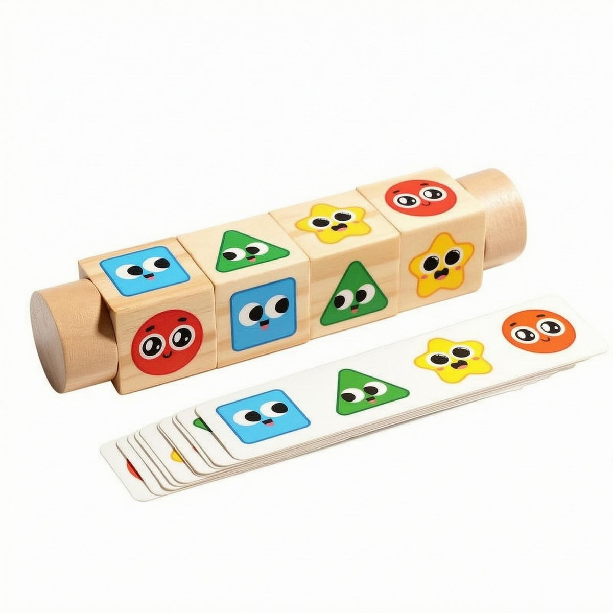 Picture Cards Wooden Rotating Puzzle Smooth Wood Matching Block Toy Fine Motor Skills Cartoon Face Puzzle Logical Thinking
