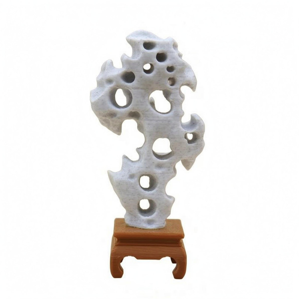 Natural Openings Taihu Stone Ornament Pale Gray Miniature Stone Decoration for Courtyard Scenes, Dollhouses