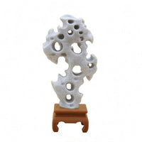 Natural Openings Taihu Stone Ornament Pale Gray Miniature Stone Decoration for Courtyard Scenes, Dollhouses