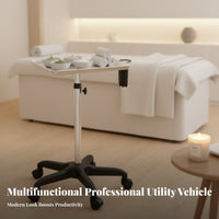 Adjustable Height Rolling Salon Tray with Tool Holder Stable 5-Wheel Base Rolling Tool Tray Stand Accessory Carrier Professional Equipment Multi-Purpose for Tattoo Artists, Hairstylists, Hair Stylists, Barbershop, Barber Shop, Beauty Parlor, Studio