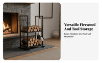 Indoor Outdoor Use Firewood Rack with Tool Set Minimalist Design Firewood Log Rack with Tools Wrought Iron Log Bin Easy Assembly for Patio, Living Room
