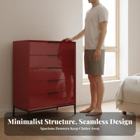 Varnish Ed Finish 5 Drawer Dresser Light Luxury Design Minimalist Storage Cabinet Fully Assembled 5-Drawer Dresser Multi-Functional for Apartment Dwellers, Homeowners, Parents, Living Room, Closet, Hallway, Nursery