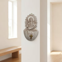 Catholic Holy Water Font with Cross Christian Holy Water Font Devotional Wall Pocket with Cross Sculpted for Prayer Corner, Entryway