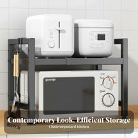 Space Saving Expandable Microwave Oven Rack Rust-Resistant Expandable Microwave Stand Easy to Assemble Kitchen Appliance Storage Rack Heavy Duty for Home Cooks, Office Workers, Countertop, Small Apartments, Coffee Station, Dorm Room