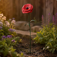 Red Flower Garden Stake Weather-Resistant Metal Garden Stake Eye-Catching Design Outdoor Decoration