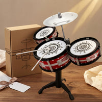 White Drumheads Kids Floor Drum Instrument Red Drums Standing Toy Drum Set Black Stand Star Print for Children