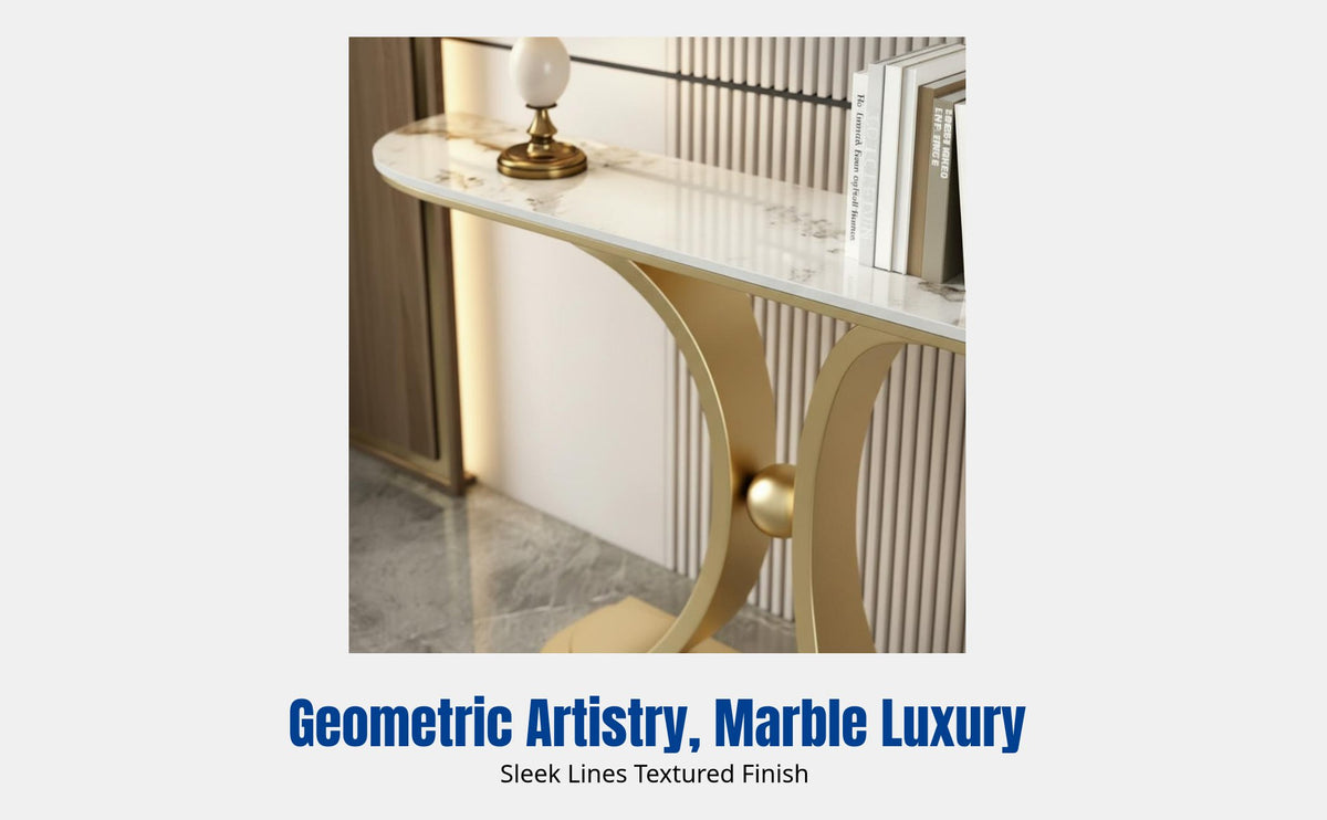 Modern Marble Console Table, Luxury Entryway, Metal Frame, Minimalist Hallway Table for Living Room, Corridor, Balcony