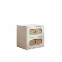 Vintage Aesthetic Rattan-Front Drawer Cabinet Mid-Century-Century Modern Rattan Front Cabinet Boho Aesthetic Nightstand Compact Footprint for Interior Design Enthusiasts, Apartment Dwellers, Homeowners, Guest Room, Entryway, Hallway, Home Office