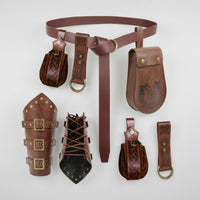 7 Pieces Leather-Look Cosplay Accessory Set Fantasy Medieval Belt with Pouches Buckle-Fastened Belt with Pouch Historical for Cosplayers