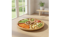Round Divided Bamboo Serving Tray Compartmented Serving Board with Compartments Sectioned Food-Safe for Hosts, Entertaining, Parties, Gatherings