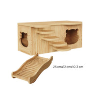 Stepped Platform Hamster Hideout House Natural Wood Wooden Hamster House Polished Finish Bear Cutout Hideout Rounded Edges for Enclosure Interior